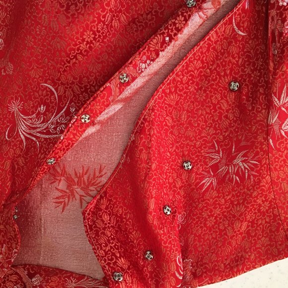Vintage 60s Red Brocade Asian Chinese Cheongsam Dress Qipao Traditional (T3) - Picture 16 of 16